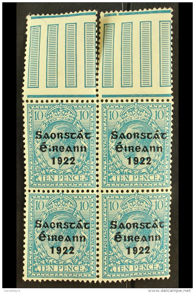 1922-23 SAORSTAT 10d Turquoise-blue, SG 62, Upper Marginal Block Of Four, Showing Open "C" For "O" (Hib. T57c),... - Sonstige & Ohne Zuordnung