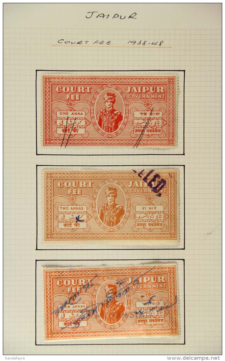 JAIPUR (REVENUES) 1930-48 USED COLLECTION On Album Pages. Includes Court Fee 1938-48 Large Types To 2r, 1940-45... - Sonstige & Ohne Zuordnung