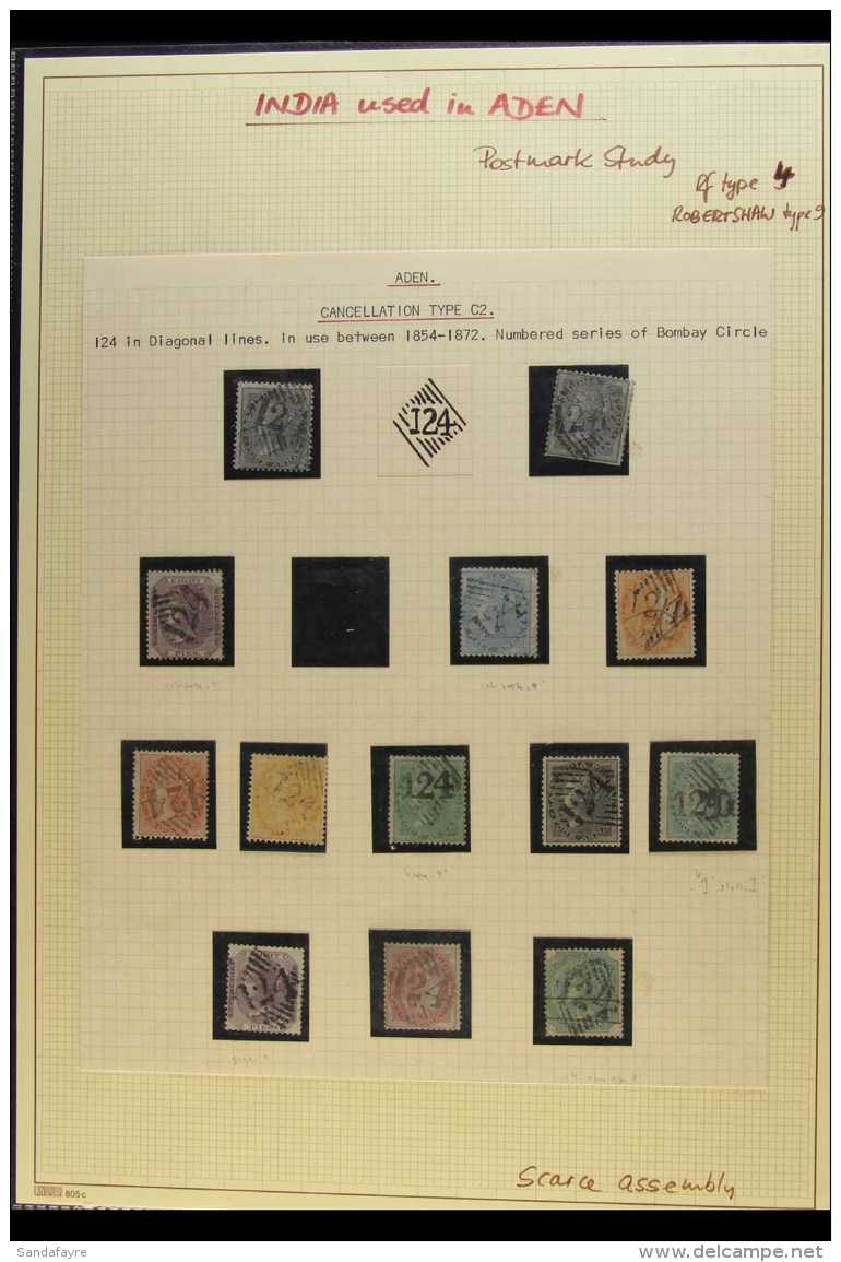 USED IN ADEN POSTMARKS COLLECTION Of "124" Numeral Cancel On Range Of Different Values Incl. 1855 4a &amp; 8a On... - Sonstige & Ohne Zuordnung