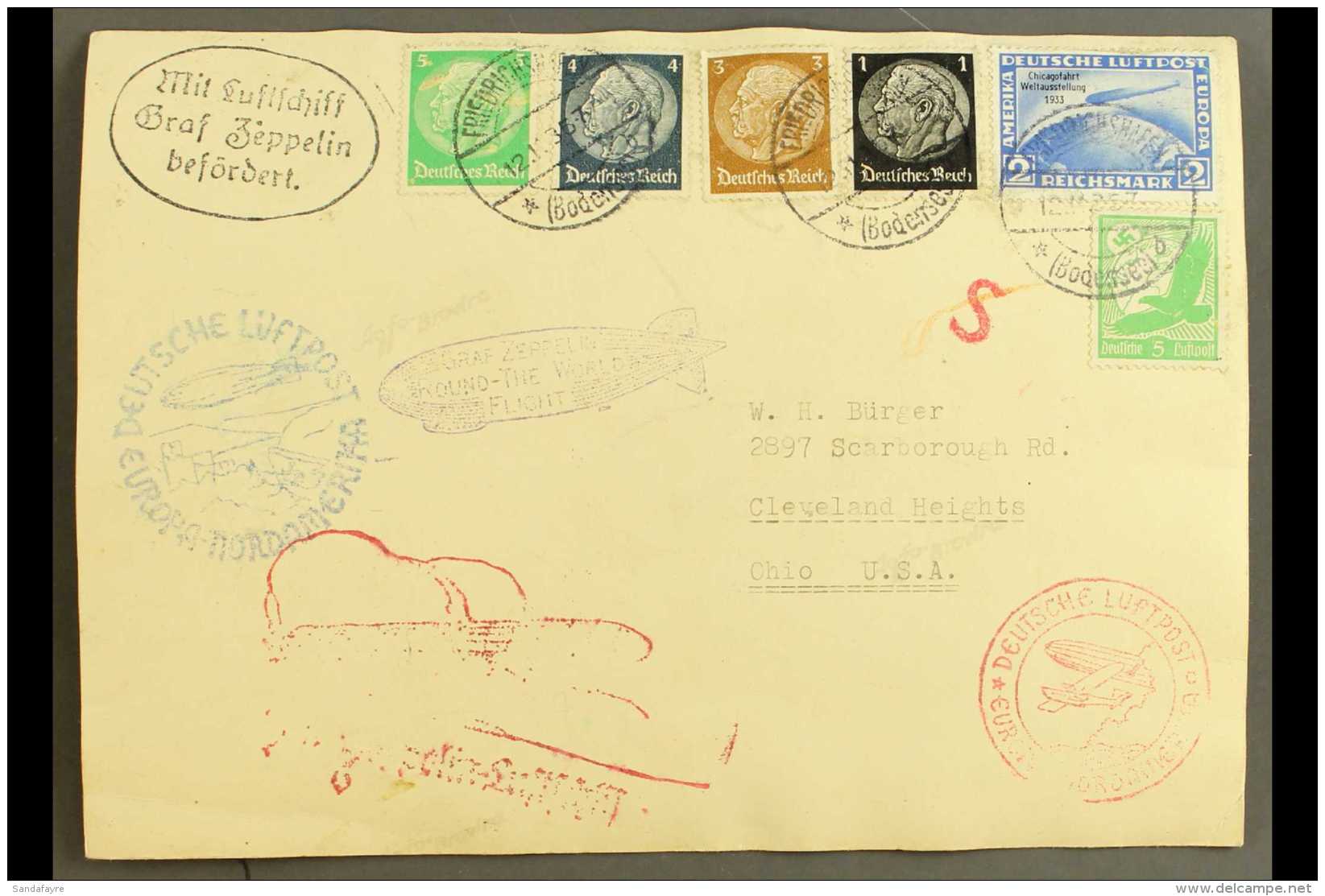 1933 ZEPPELIN, CHICAGO FLIGHT CARD - DANGEROUS FORGERY November 1935 Photo Postcard Of A Ship, Bearing Overprinted... - Sonstige & Ohne Zuordnung