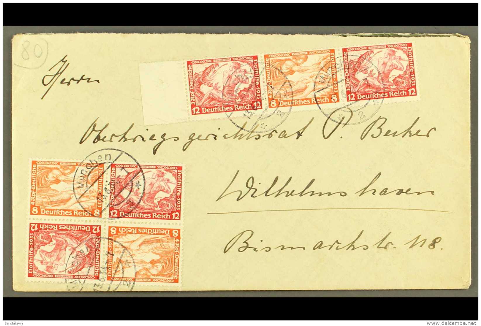 1933 WELFARE FUND 12pf + 3pf &amp; 8pf + 4pf Se-tenants On FORGED Cover From Munich.  For More Images, Please... - Sonstige & Ohne Zuordnung