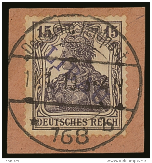 LIBAU 1919 15pf Violet With Type II "LIBAU" Overprint In Violet-blue, Michel 3Ba, Very Fine Used Tied To Neat... - Sonstige & Ohne Zuordnung