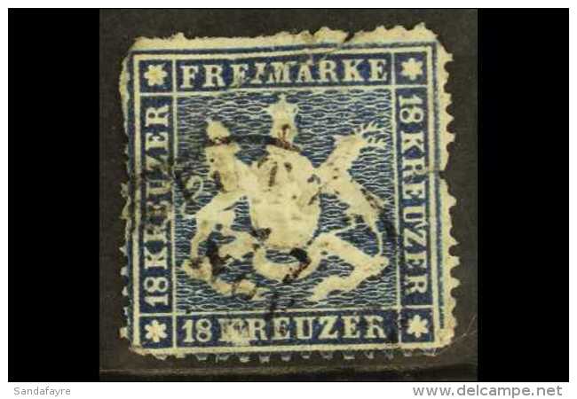 WURTTEMBERG 1861-62 18k Blue LINE ON "U" OF "KREUZER" (Strich Rechts Am "U" In Rechtem "Kreuzer") Plate Flaw,... - Sonstige & Ohne Zuordnung