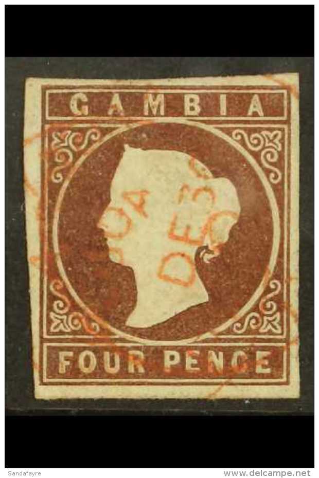 1874 (wmk Crown CC) 4d Brown, SG 5, Fine Used With 4 Margins And Neat Red Dated Cancel. For More Images, Please... - Gambia (...-1964)