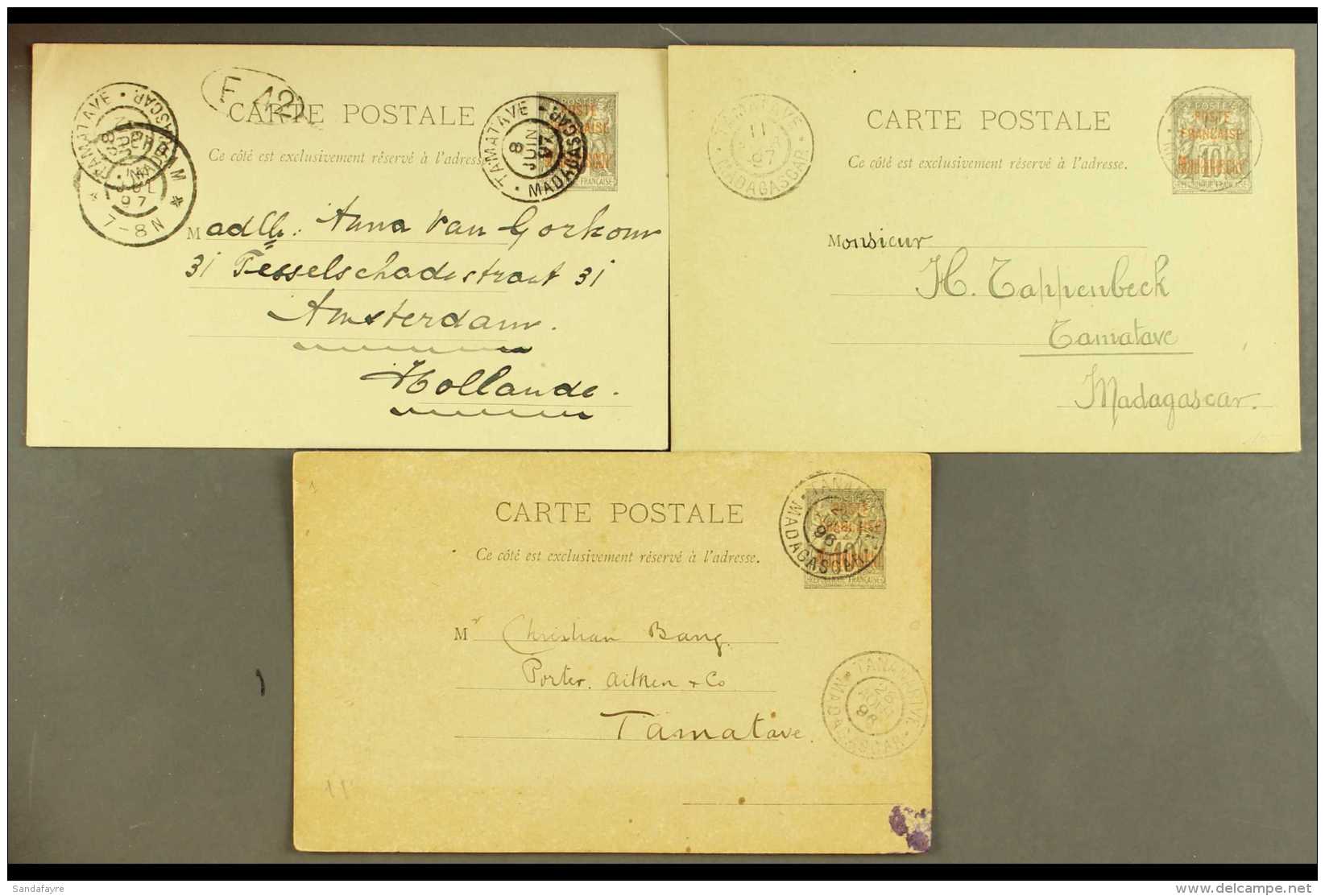 MADAGASCAR 1896-1897 Three Overprinted 1895 10c Postal Stationery Postcards (H&amp;G 1), Used, One Addressed To... - Sonstige & Ohne Zuordnung