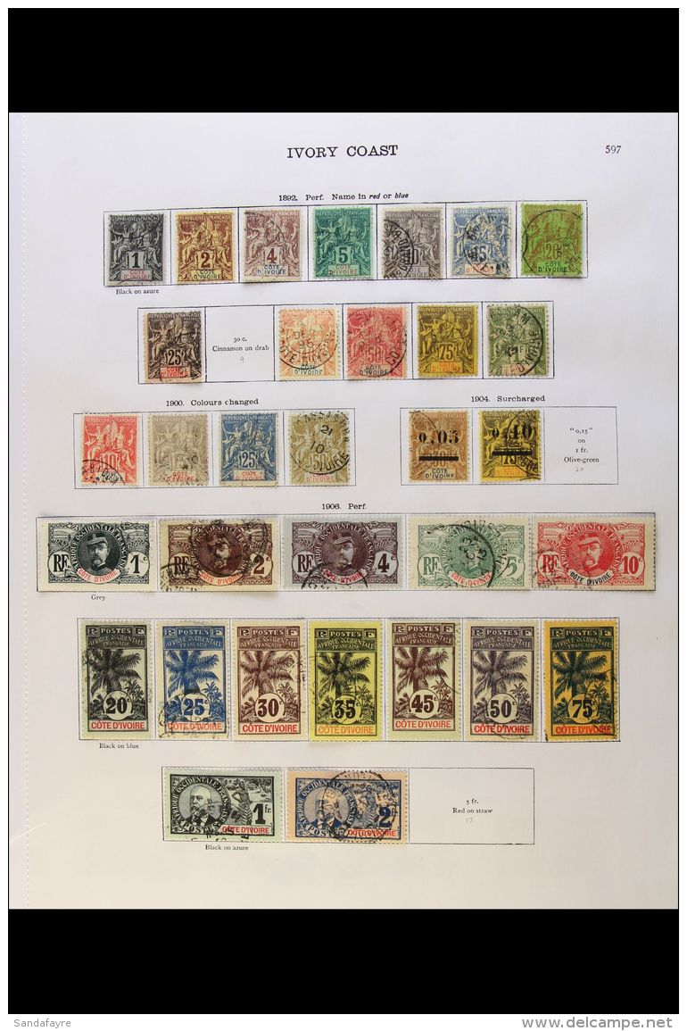 IVORY COAST 1892-1933 All Different Fine Used Collection On Printed Album Pages, Includes 1892 Set Complete... - Sonstige & Ohne Zuordnung