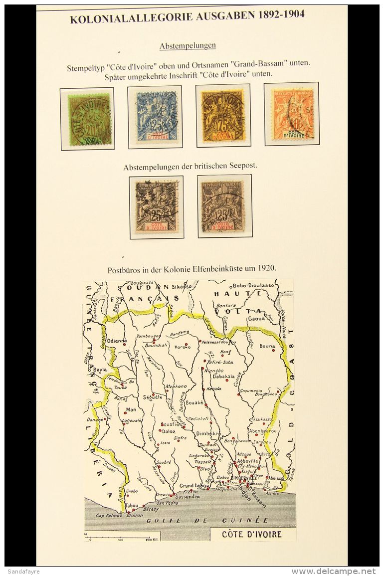 IVORY COAST 1892-1942 Fine Used Group Neatly Displayed On Pages, Includes 1892-99 20c, 25c X2, 40c, And 75c, 1900... - Sonstige & Ohne Zuordnung