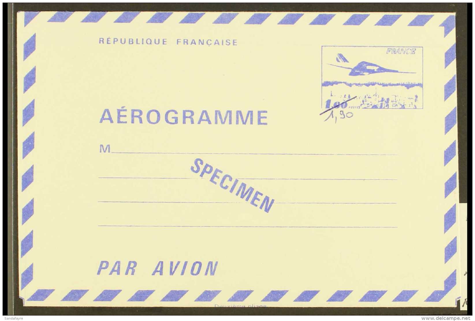 1978 "1.90" On 1.60f Concorde Manuscript Surcharge SPECIMEN Aerogramme Special Printing For Cours D'Instruction... - Sonstige & Ohne Zuordnung