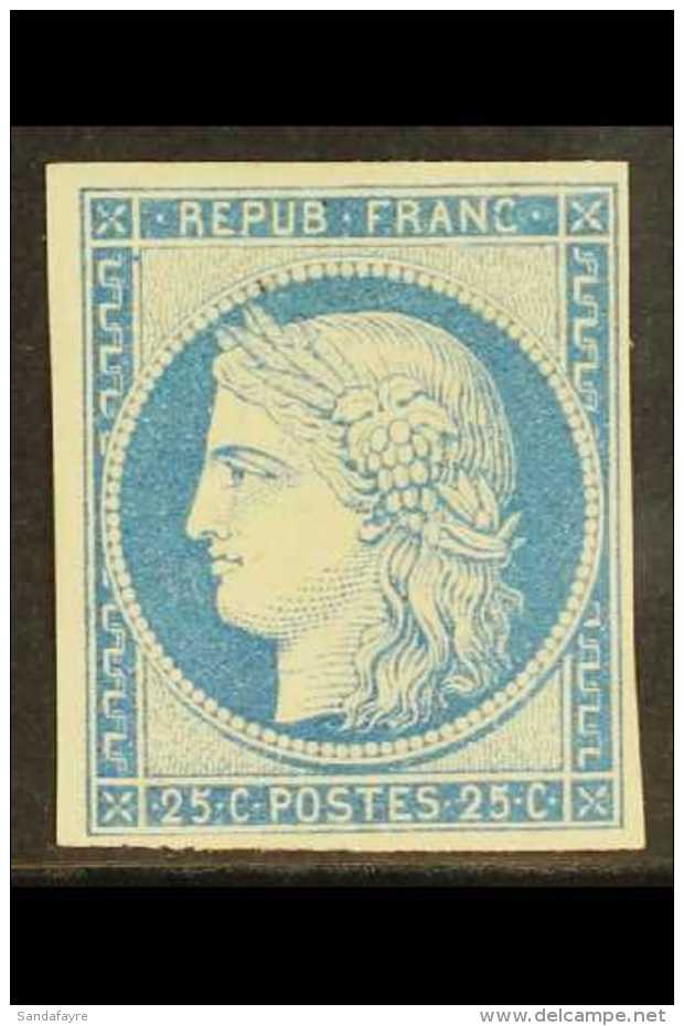 1849 25c Pale Blue, Yvert 4f (SG 12, &pound;8000), Mint Large Part OG With 4 Small To Large Margins &amp; Fabulous... - Sonstige & Ohne Zuordnung