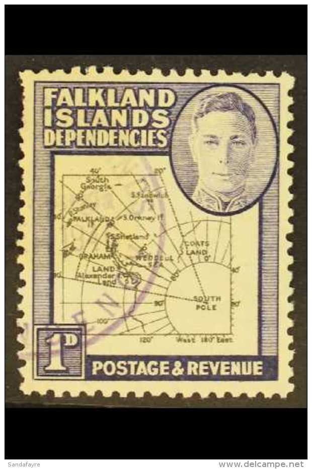 1946-49 1d Black And Violet With Missing "I" Variety, SG G2b, Used, A Few Nibbled Perfs At Upper Left. Cat... - Falklandinseln