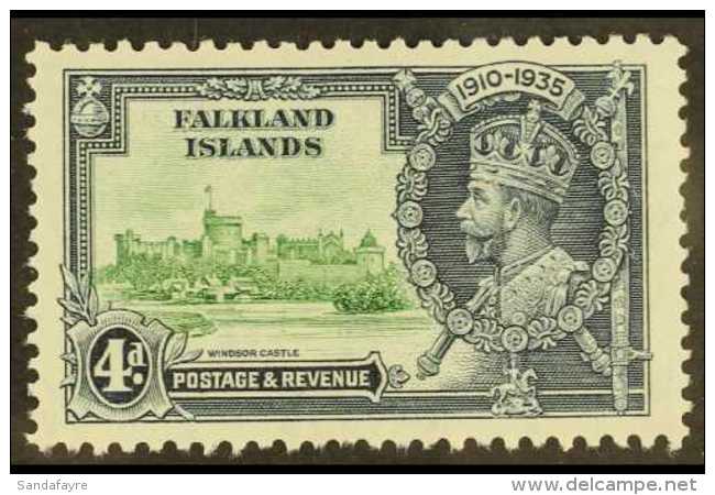 1935 4d Green And Indigo, Silver Jubilee, Variety "short Extra Flagstaff", SG 141b,very Fine Never Hinged Mint.... - Falklandinseln