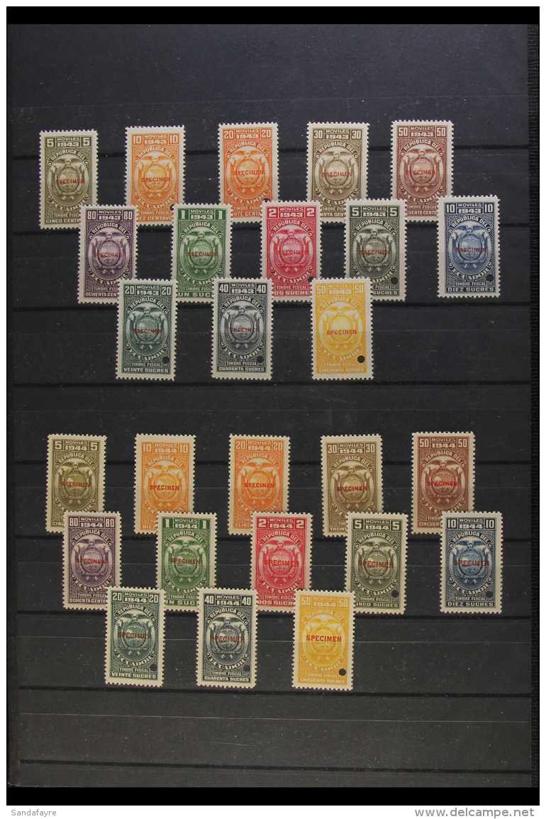 REVENUE STAMPS - SPECIMEN OVERPRINTS 1911-1944 "Timbre Fiscal" Never Hinged Mint All Different Collection, Each... - Ecuador