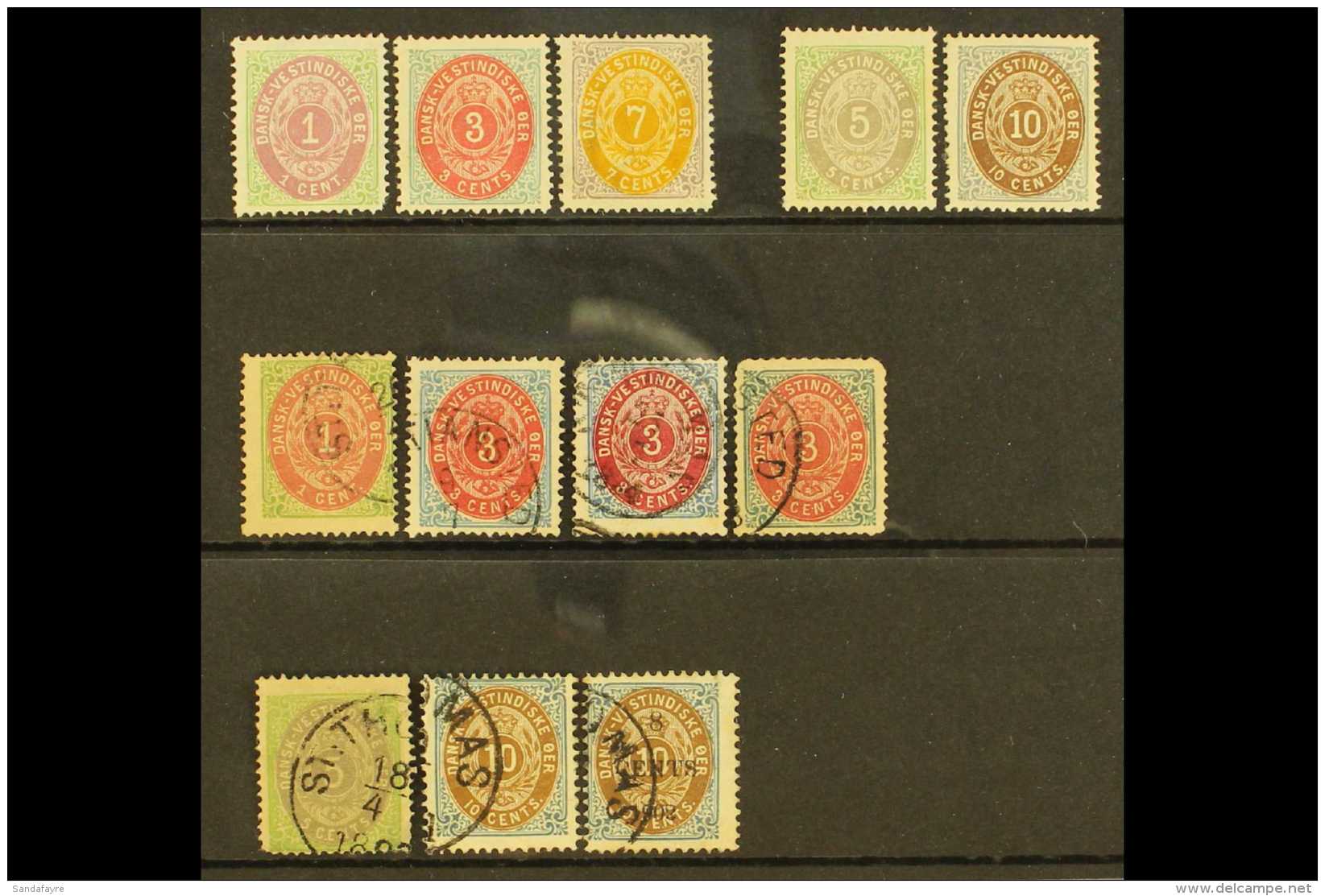 1873-1902 MINT AND USED GROUP Includes 1873-90 1c, 3c, And 7c Mint, Plus 1c, And 3c X3 Used, 1876-93 5c And 10c... - Dänisch-Westindien
