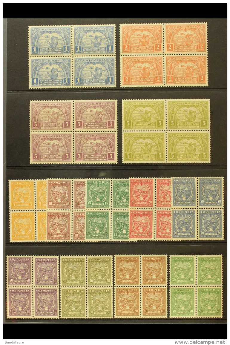 SCADTA 1929 Complete Set (Scott C55/67, SG 56/68, Michel 47/59), Fine Mint BLOCKS Of 4, Mostly With The Usual Dry... - Kolumbien