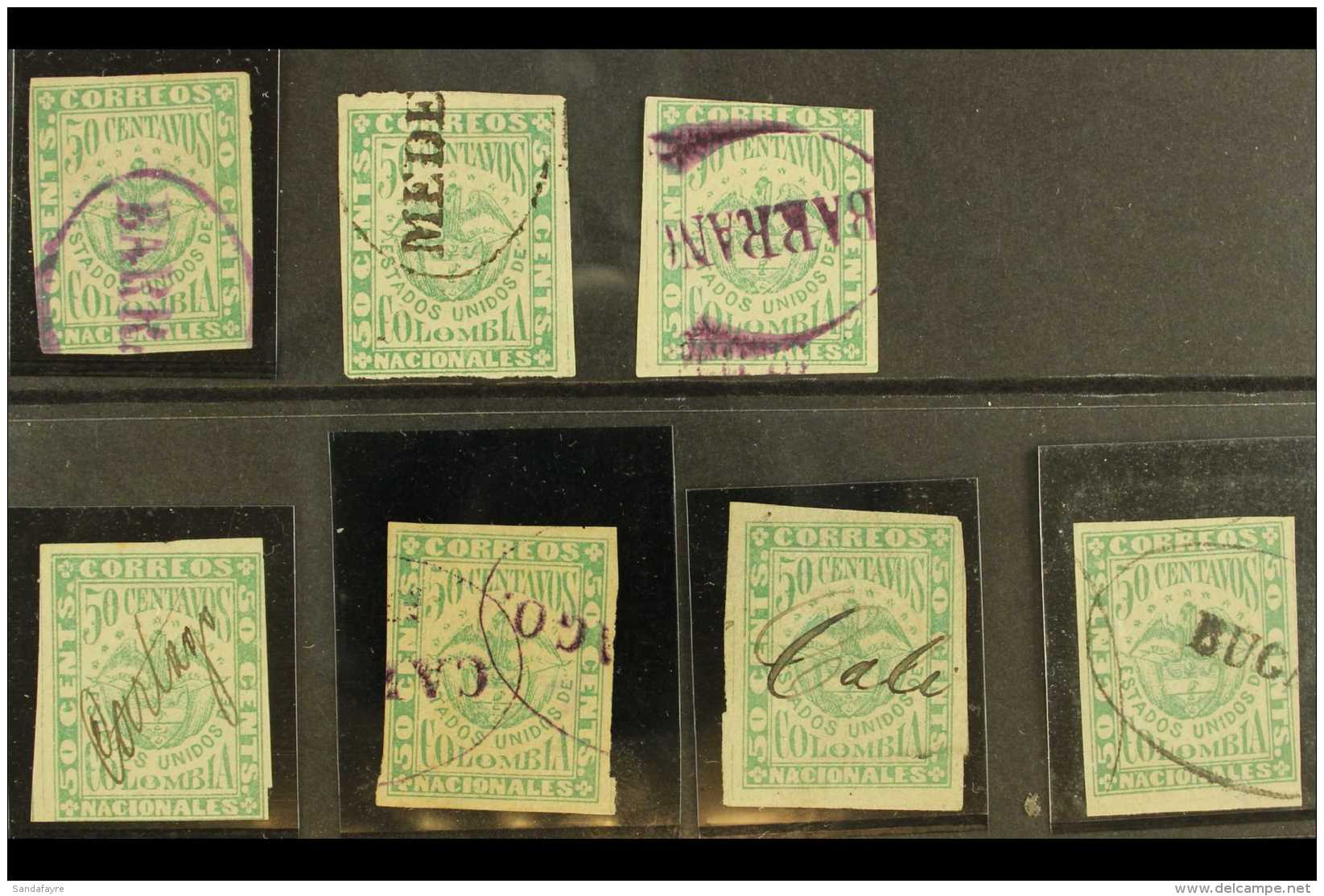 1876-79 50c Green On Laid Paper, Scott 83, An Attractive Used Group Assembled For POSTMARKS, Includes Oval Buga,... - Colombia