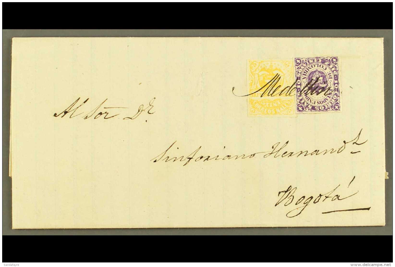 1872 (3 SEP) ENTIRE LETTER From Medellin To Bogota Bearing 1868 10c Violet Type II, Scott 54c, And 1870 5c Yellow,... - Kolumbien