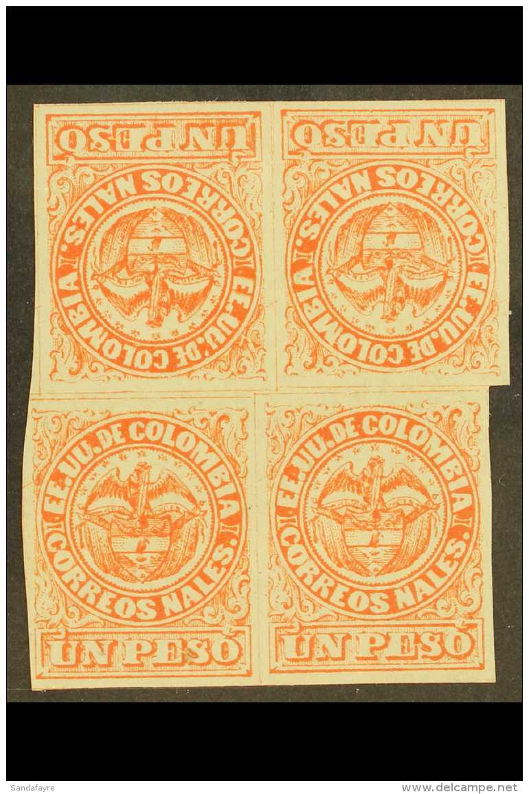 1868 1p Vermilion Type II, Tete-beche, Scott 57a, A Mint Block Of Four Showing Two Tete-beche Pairs, A Light Bend... - Kolumbien