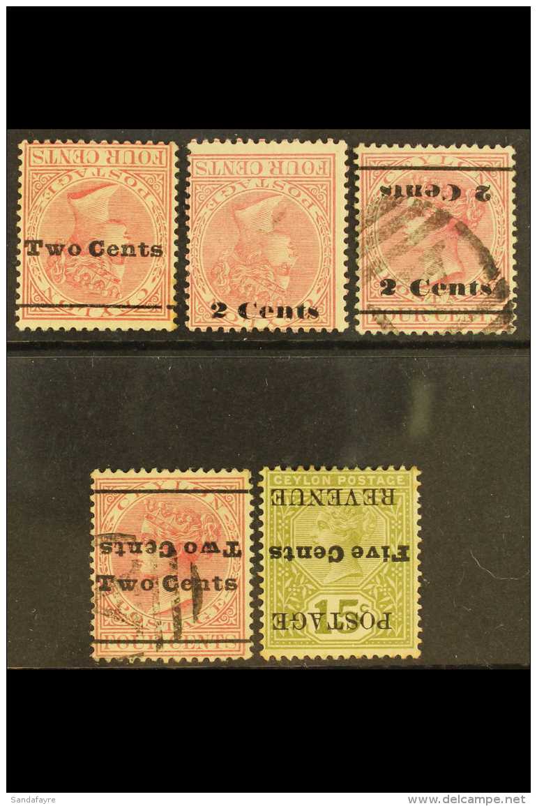 1888-1890 SURCHARGE ERRORS With 2c On 4c Rose Surcharge Inverted (SG 209a And 211a) Mint; 2c On 4c Rose Surcharge... - Ceylon (...-1947)