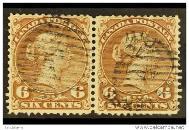1870 6c Yellow Brown Large Queen, SG 59b, Horizontal Pair With Part 1870 Cds And Barred Cancels. For More Images,... - Sonstige & Ohne Zuordnung