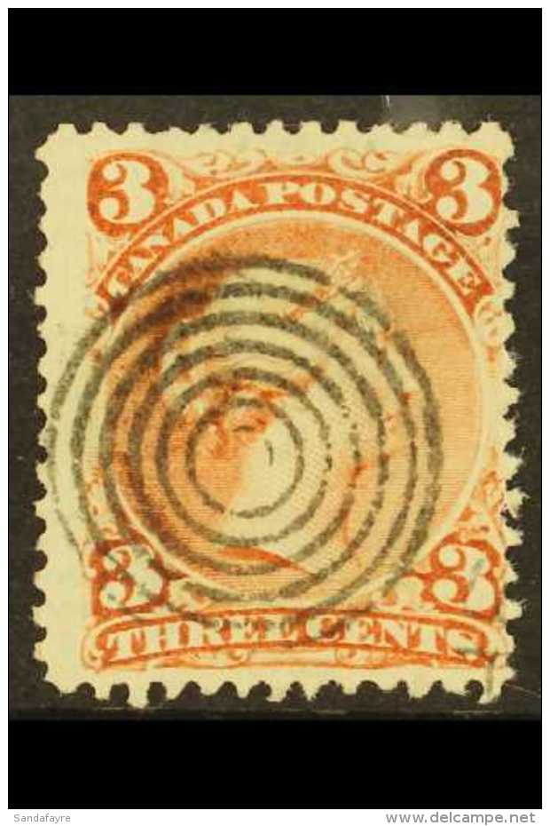 1868-71 3c Brown Red Large Queen On Laid Paper, SG 58a, Neat Target Cancel, Light Crease Across One Corner. For... - Sonstige & Ohne Zuordnung
