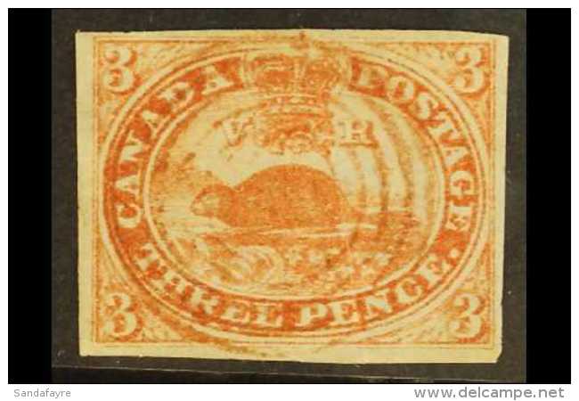 1857 3d Red Beaver On Ribbed Paper, SG 22, Four Margins With Neat Red Target Cancel, Crease. For More Images,... - Sonstige & Ohne Zuordnung