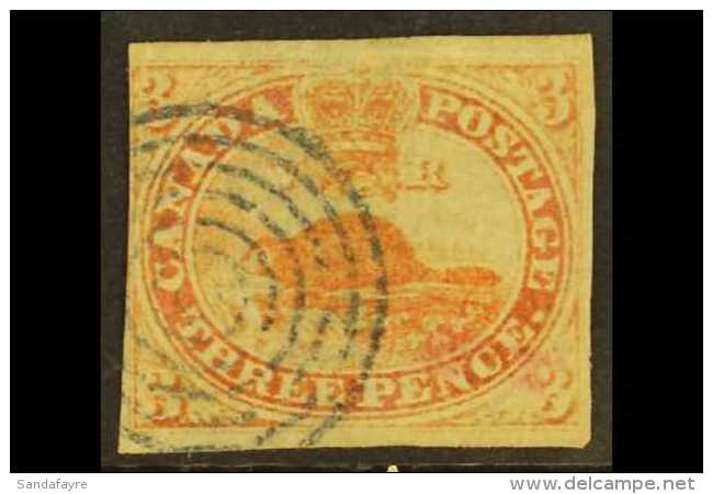 1851 3d Red Beaver On Laid Paper, SG 1, Three Good To Large Margins, Just Shaving Outer Frame At Left, Neat Target... - Sonstige & Ohne Zuordnung