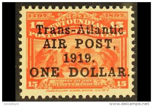 1919 $1 On 15c Bright Scarlet Trans Atlantic Air Post, SG 143, Very Fine And Fresh Mint. For More Images, Please... - Autres & Non Classés