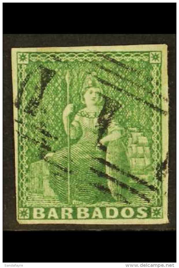 1855-58 (&frac12;d) Yellow-green On White Paper, SG 7, Good Used With Four Margins. For More Images, Please Visit... - Barbados (...-1966)