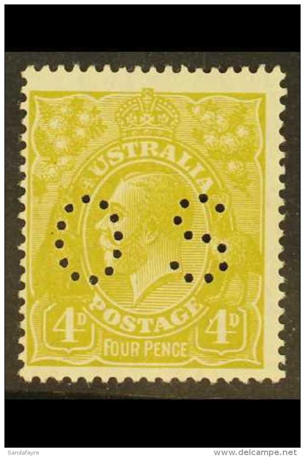 OFFICIAL 1926-30 KGV 4d Yellow-olive Perf 14, SG O94, Fine Mint. For More Images, Please Visit... - Sonstige & Ohne Zuordnung