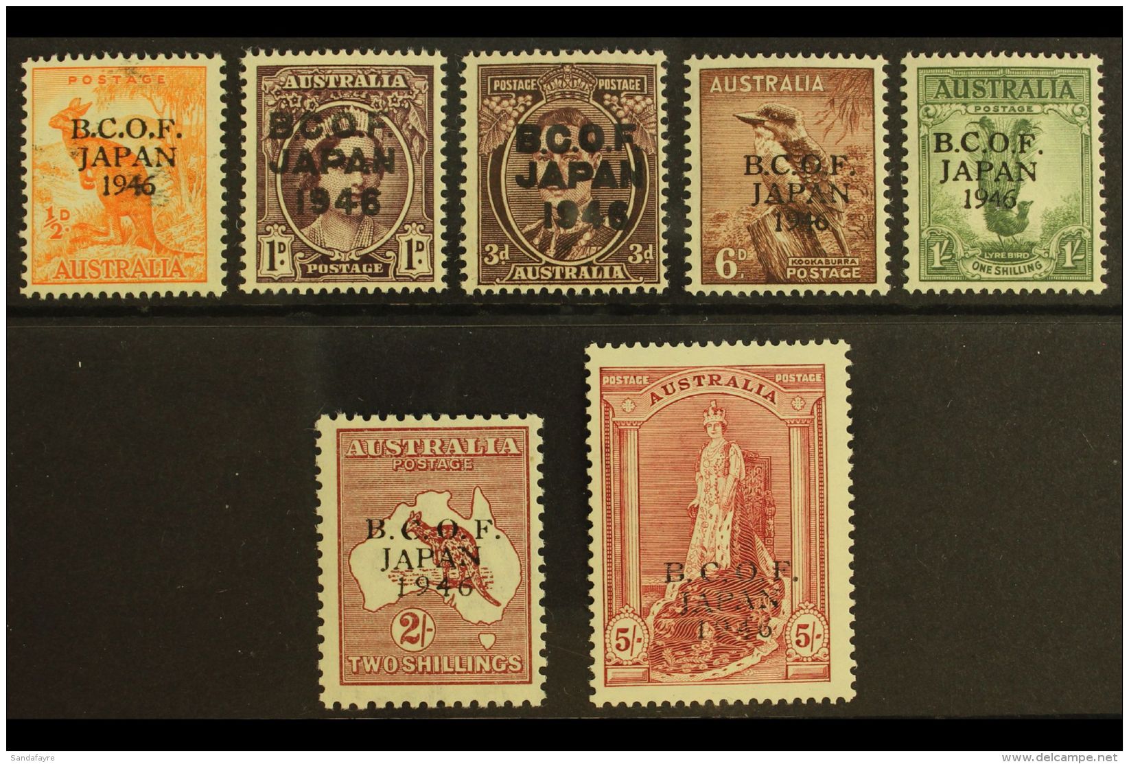 B.C.O.F. 1946-7 KGVI Defins Set Ovptd "B.C.O.F. JAPAN 1946" With Better 5s On Chalky Paper, SG J1/7, Never Hinged... - Autres & Non Classés