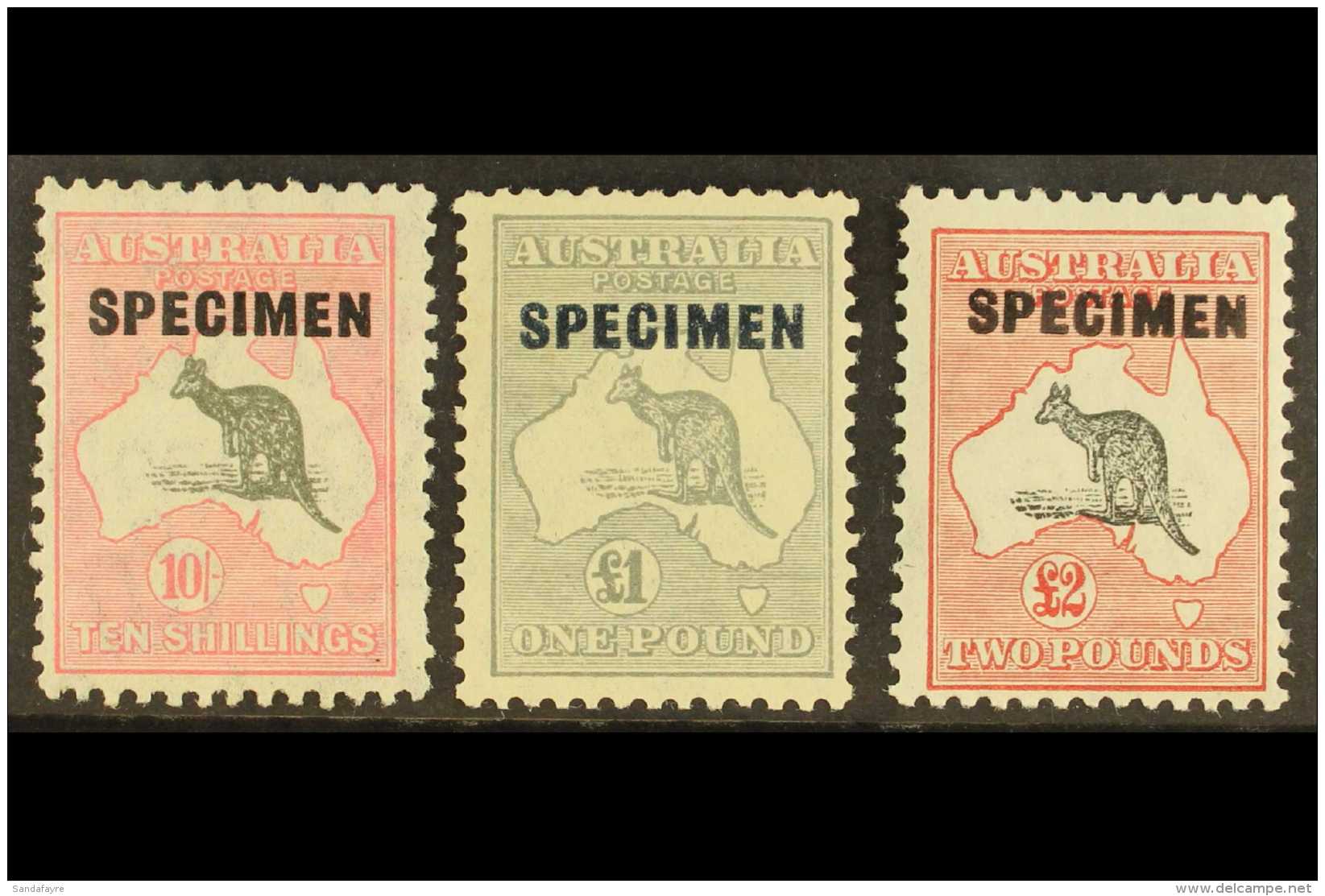1931-36 10s, &pound;1, And &pound;2 Kangaroo's With "SPECIMEN" Overprints Set, SG 136s/138s, Fine Mint. (3 Stamps)... - Sonstige & Ohne Zuordnung