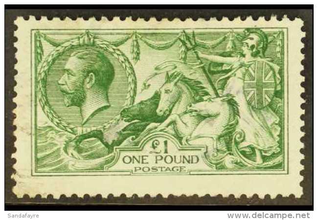 1913 &pound;1 Green Waterlow Seahorse, SG 403, Very Lightly Cancelled Used. Centered High But Lovely Bright... - Ohne Zuordnung