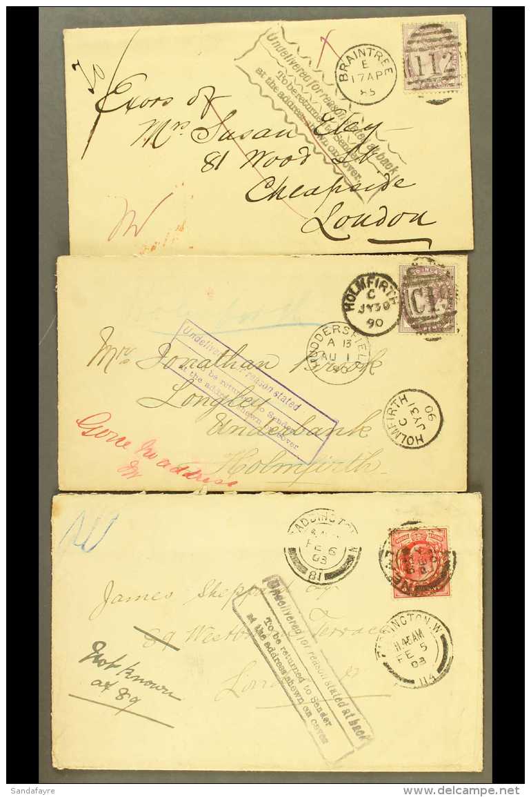 1885 &amp; 1890 "UNDELIVERED FOR REASON STATED" VIOLET CACHETS On 1885 1d Lilac On Envelope Braintree To London ,... - Sonstige & Ohne Zuordnung