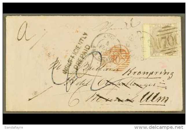 1863 6D FRANKING TO GERMANY WITH "INSUFFICIENTLY PREPAID" CACHET (Feb) Envelope Bearing 6d Lilac, SG 70, Tied... - Sonstige & Ohne Zuordnung