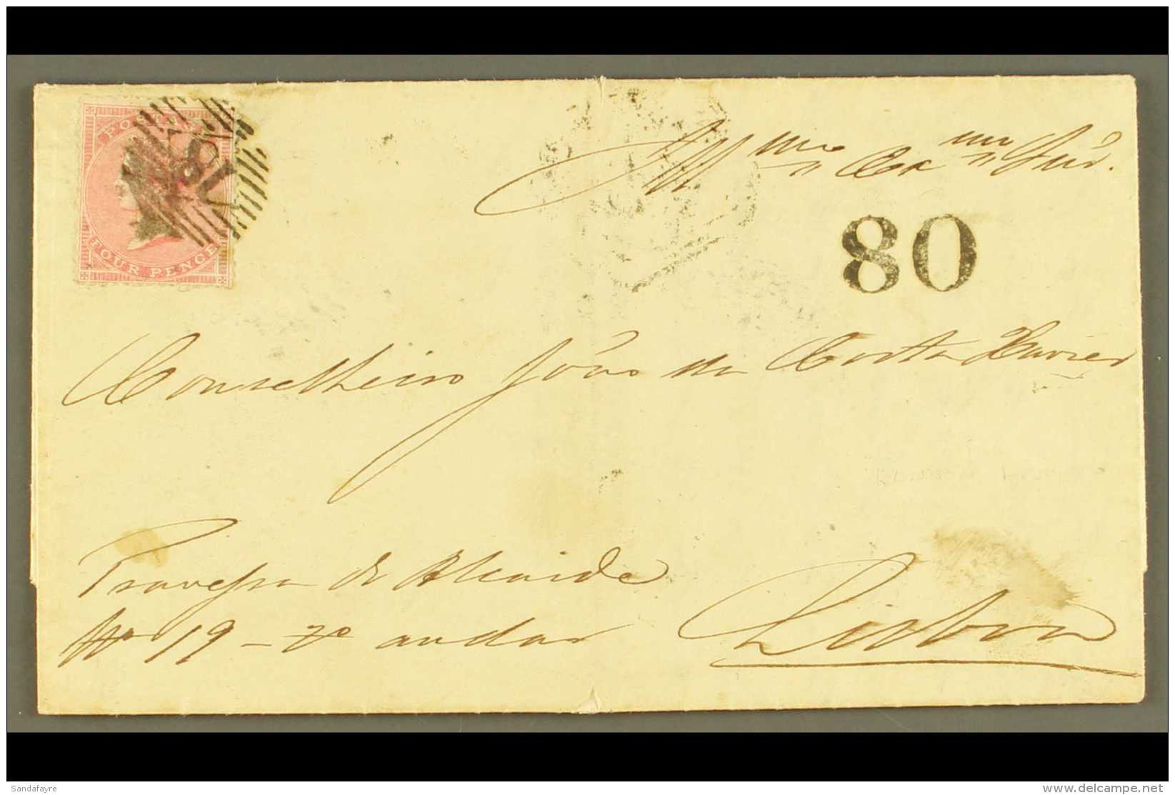 1859 (Dec) Neat Entire Letter London To Lisbon, Portugal, Bearing Unusually At Upper Left 4d Rode, SG 66, Tied By... - Sonstige & Ohne Zuordnung