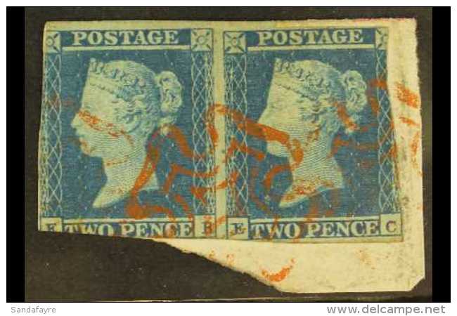 1841 2d Blue PAIR 'EB-EC' (plate 3), Cancelled By RED MALTESE CROSS Cancellations, SG 14e, Tied To Small Piece.... - Sonstige & Ohne Zuordnung