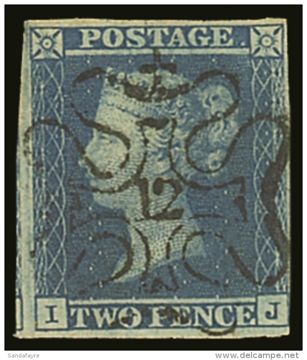 1841 2d Blue "I J", SG.14f, Superb Used With Almost Full &amp; Upright "12" In Maltese Cross Cancel. Lovely... - Sonstige & Ohne Zuordnung