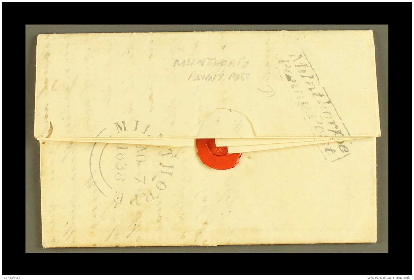 CUMBRIA: 1838 FINE "MILNTHORPE/PENNY POST" ON ENTIRE LETTER (Nov) Entire Letter From Penny Bridge To Shrewsbury,... - ...-1840 Vorläufer