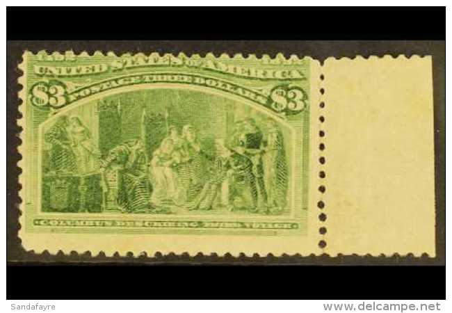 1893 $3 Yellow-green, Columbian Expo, Scott 243, Mint, Small Gum Thin, Centred High. For More Images, Please Visit... - Sonstige & Ohne Zuordnung