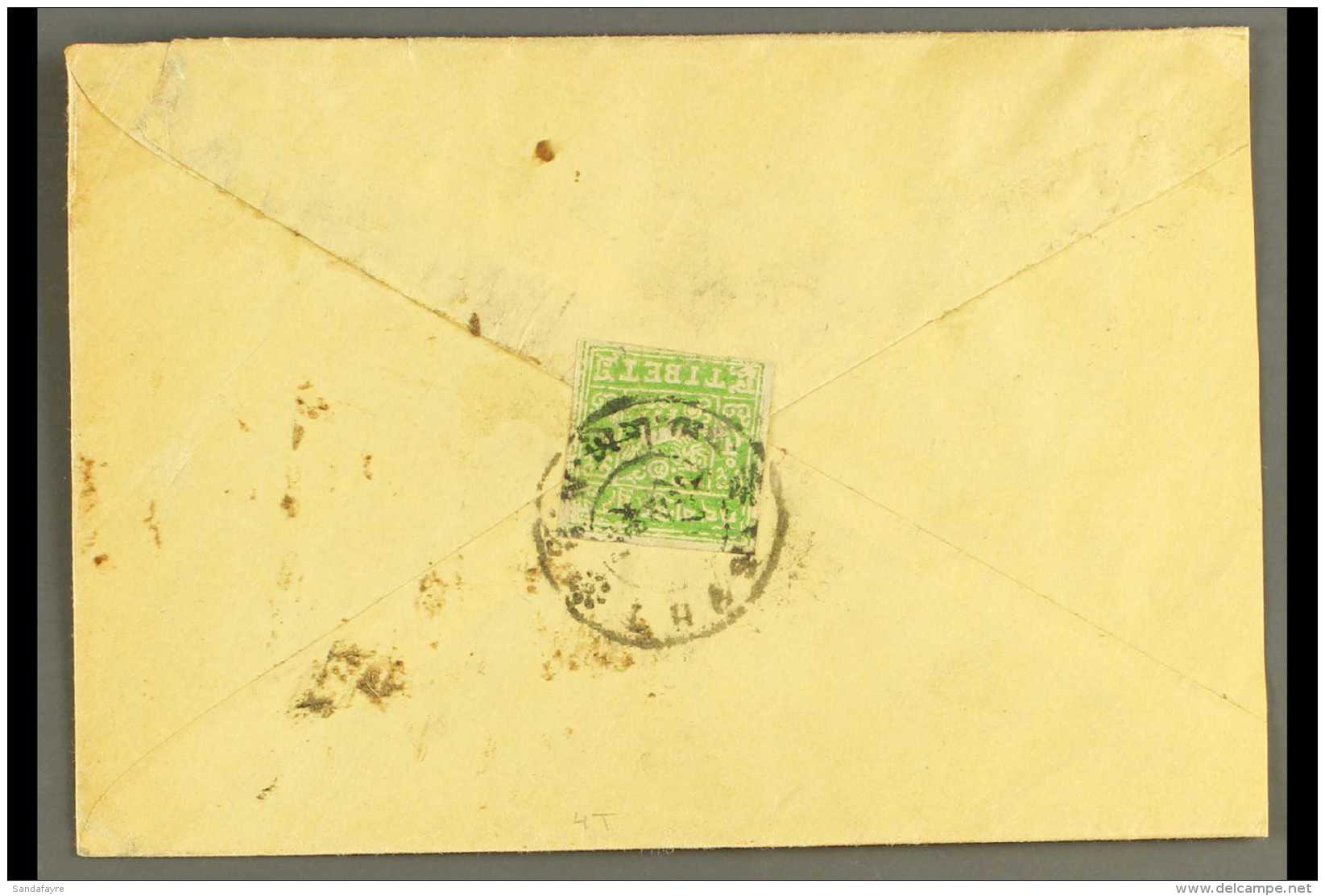 1947 4t Apple- Green Imperf (SG 13Bb, 4 Margins) Tied To Cover By "Lhasa" Bilingual Circle Cancel. For More... - Tibet