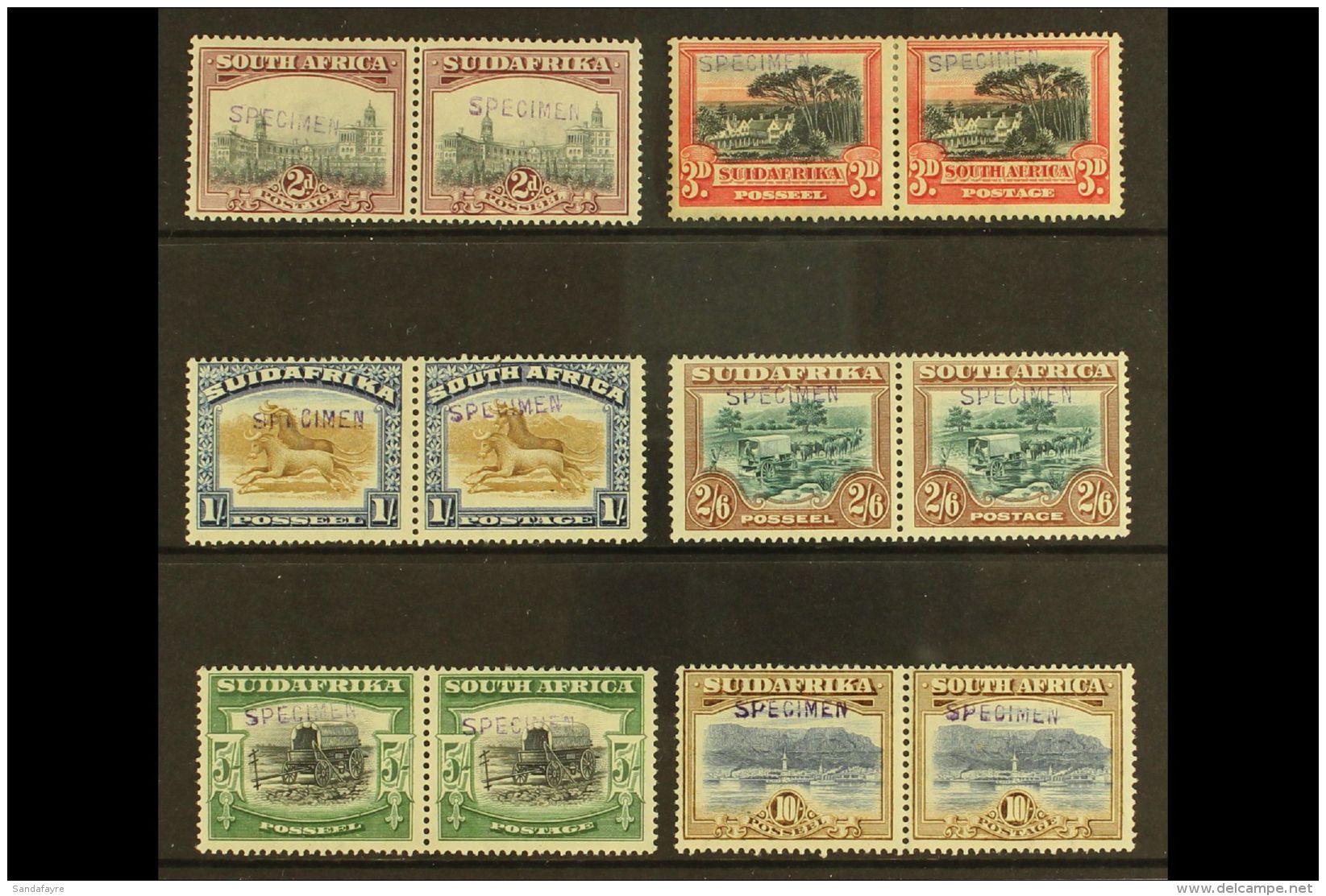 SPECIMENS 1927-30 Pictorial Definitives, Original Set Of 6 Horizontal Pairs (no 4d, Issued In 1928) Handstamped... - Ohne Zuordnung