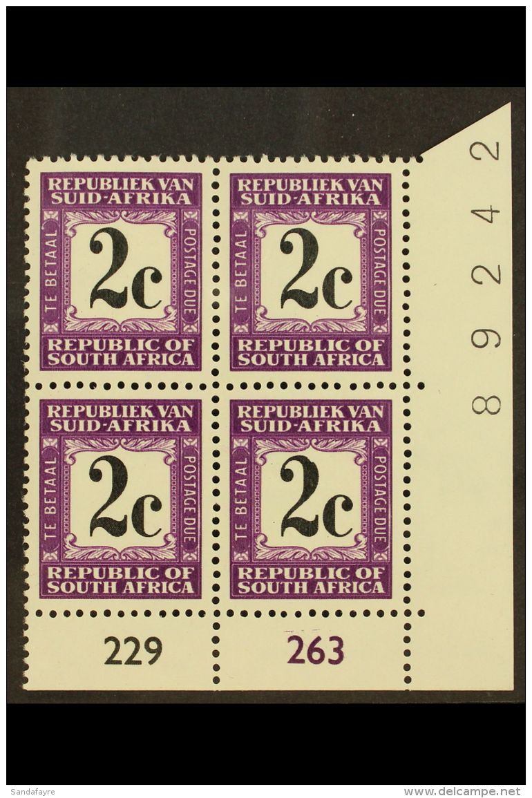 POSTAGE DUE 1971 2c Black &amp; Deep Reddish Violet, Perf.14, Cylinder Block Of 4, SG D71, Never Hinged Mint. For... - Ohne Zuordnung