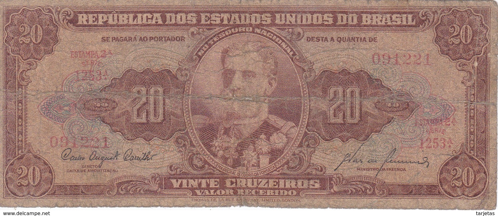 BILLETE DE BRASIL DE 20 CRUZEIROS AÑOS 1955-1961  (BANK NOTE) - Brasil