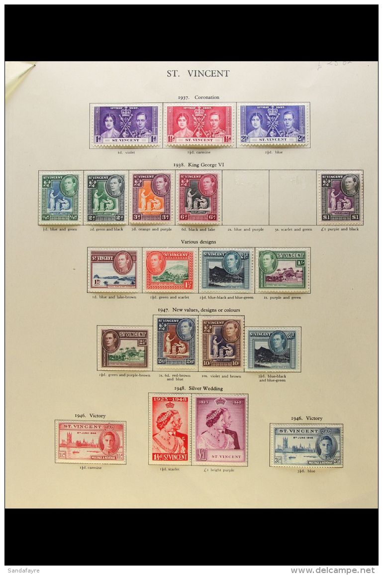 1937-52 MINT COLLECTION A Highly Complete Collection Of This Reign With Only Two Spaces Left To Fill On Printed... - St.Vincent (...-1979)