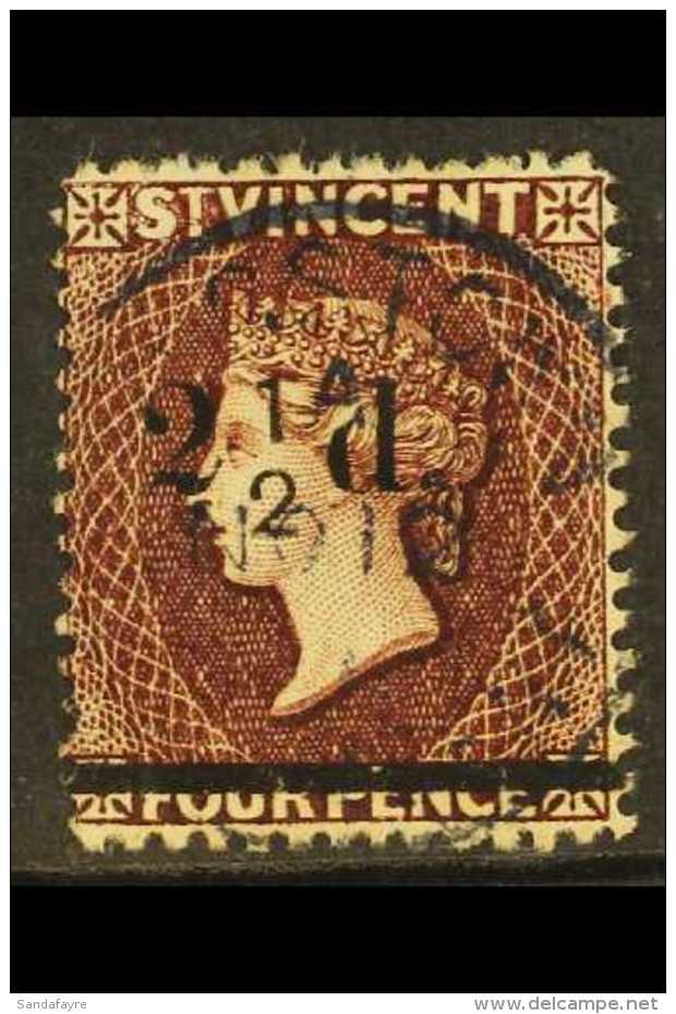 1890 2&frac12;d On 4d Chocolate, Variety "no Fraction Bar", SG 54a, Superb Used. Scarce Stamp. For More Images,... - St.Vincent (...-1979)