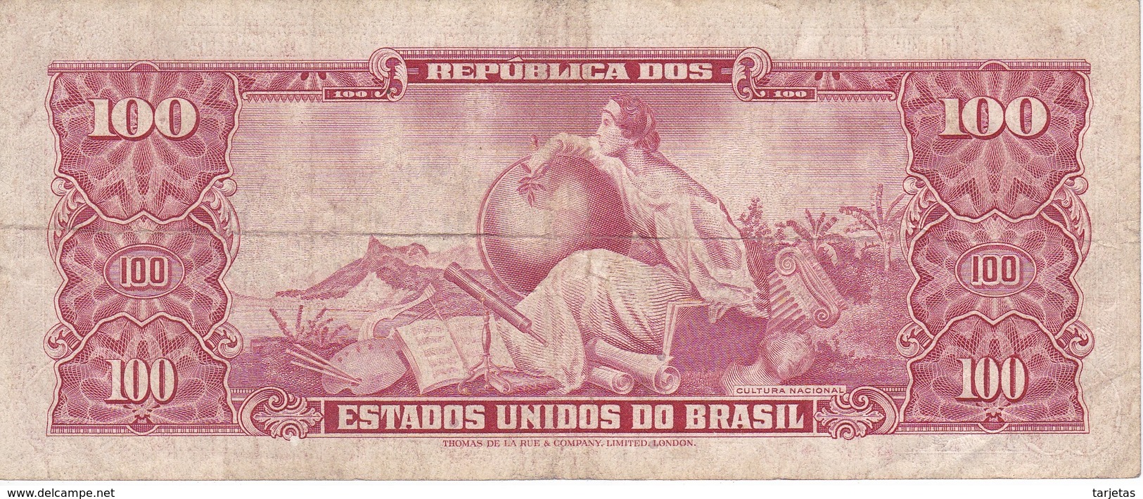 BILLETE DE BRASIL DE 100 CRUZEIROS CON RESELLO 10 CENTAVOS DEL AÑO 1966-67 (BANKNOTE) - Brasil