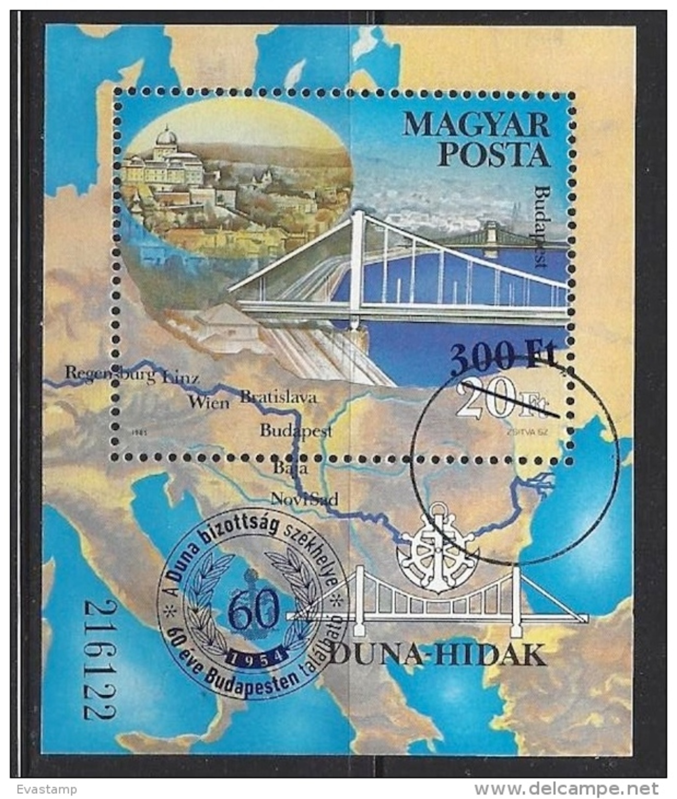 HUNGARY-2014. SPECIMEN Souvenir Sheet - The Danube Commission, Seat In Budapest 60 Years Ago Overprinted S/S - Oblitérés