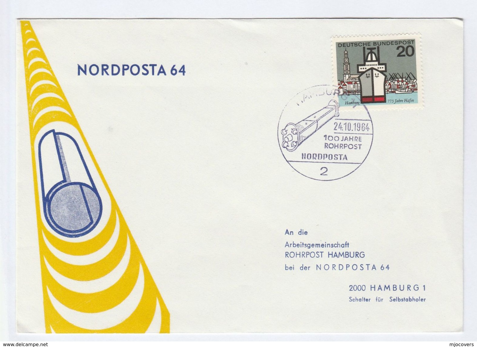 1964 Germany  ROHRPOST ANNIV EVENT COVER Pneumatic Tube Post System Stamps  Nordposta - Post