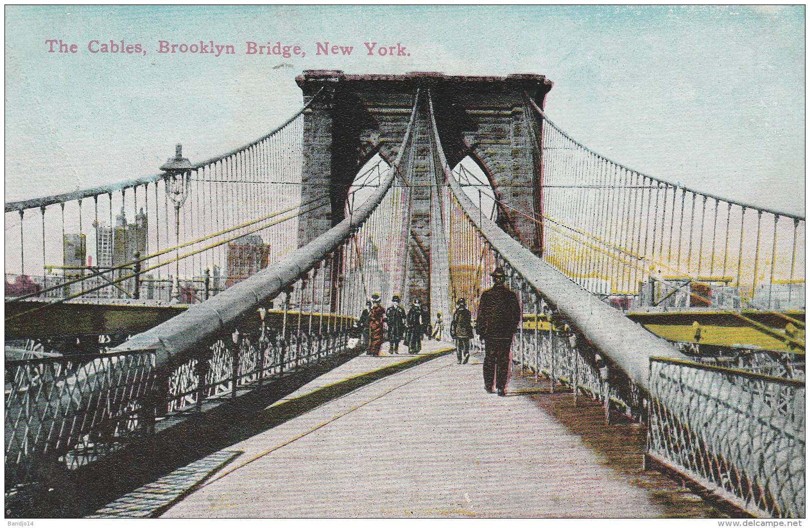 New York - Old Post Card - The Cables Brooklyn Bridge - 2 Scan - Ponts & Tunnels