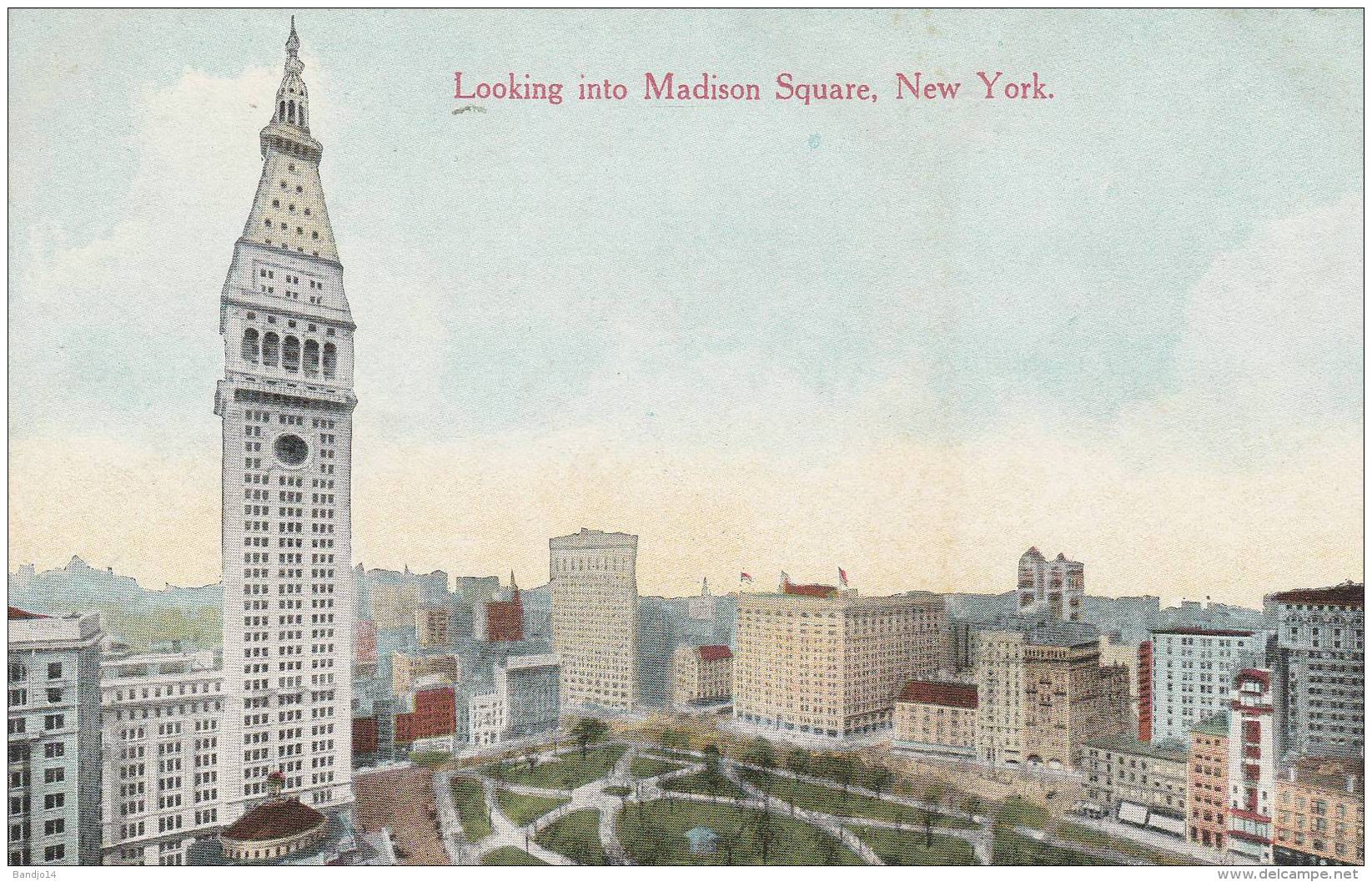 New York - Old Post Card - Looking Into Madison Square  - 2 Scan - Piazze